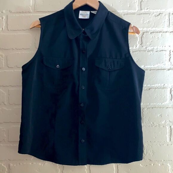 VGT Black Bentley sleeveless button-down. Size large - Picture 1 of 4